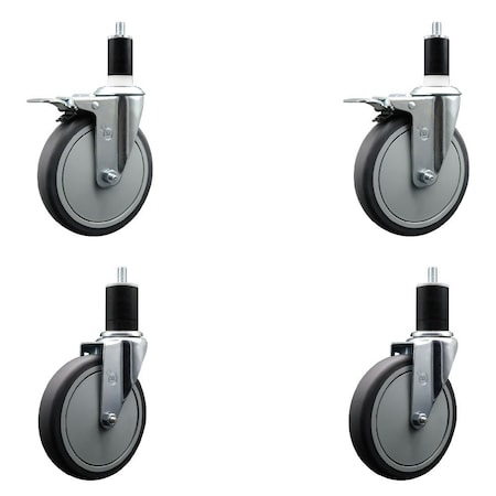 Service Caster 6'' Thermoplastic Rubber Swivel 1-3/4'' Expanding Stem Caster Set 2 Total Lock Brakes, 4PK SCC-EXTTL20S614-TPRB-2-S-2-134